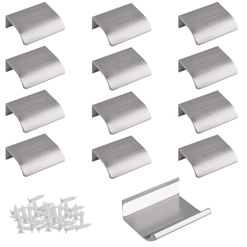 MOROBOR Finger Edge Pull, 16pcs Concealed Aluminum Alloy Handle Utility Invisible Furniture Handles Self-Stick Instant Cabinet Drawer Pulls Helper/Brushed Nickel,50mm by MOROBOR - Used condition - US$15.04