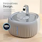 PrettyPaw Katzenbrunnen - Super leiser, BPA-freier 3L Trinkbrunnen für Katze mit LED und Aktivkohlefilter - Leicht zu reinigender Katzen Trinkbrunnen - Aqua Flow (Grau)