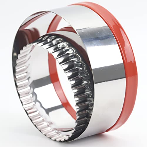 2 Pcs Large Round And Fluted Round Cookie Cutter Set 4" 5", Biscuit Cutters, Circle Cookie Cutter For Baking, Small Cake Cutter, Metal Cookie Cutter, Coated With Soft Pvc For Protection #TOP2