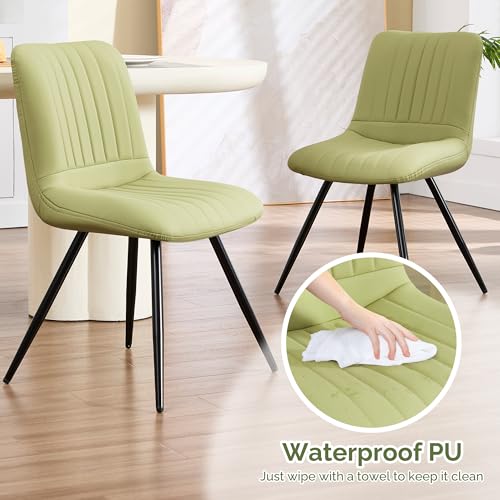 Image of Dining Chairs Set of 2, Modern Dining Chairs with Thick Cushions, Faux Leather Upholstered Kitchen Dining Room Chairs with Metal Legs for Dining Living Room (Green)