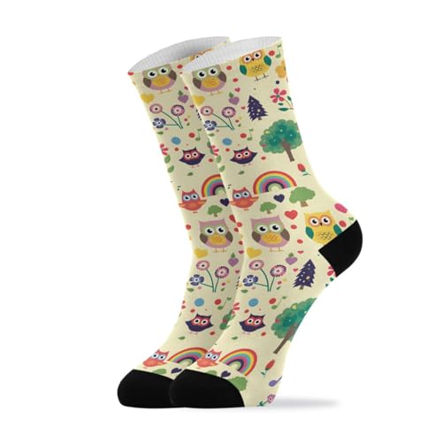 Owls Trees Flowers Socks for Women Men Winter Warm Tall Crew Long Boot Socks Cozy Athletic Ankle Stockings, Multi, Medium