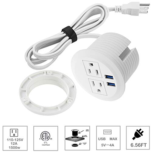 3inch USB Desk Power Grommet with 4Amp USB, Desk Hole Recessed USB Grommet Outlet, Desktop Plug Furniture grommet with 2 AC Outlet & 2 USB Ports.