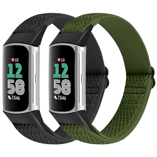 KIBDSNG Elastic Nylon Straps Compatible with Fitbit Charge 6/Fitbit Charge 5, Soft Adjustable Sport Replacement Bands for Women Men