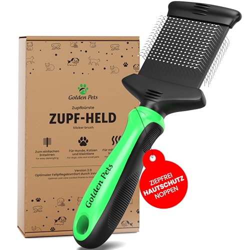 NEU! Zupfbürste für Hunde und Katzen mit Schutznoppen - Entfernt sanft Unterwolle, Verfilzungen & Knoten - Hundebürste für langhaarige Felltypen, Cockapoo Pudelbürste zur tägliche Fellpflege Größe M-L