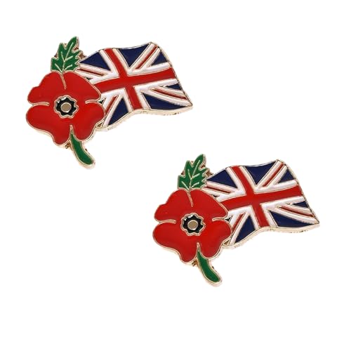 2 Pcs Red Poppy Union Jack Flag Pins,Badge Brooch Remembrance Day,Veteran Soldier Remembrance Day Brooch Enamel Pin Badge,for Clothing Accessories,Ornament