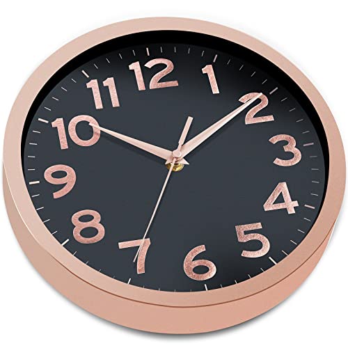 Akcisot Wall Clock 10 Inch Rose Gold Modern Wall Clocks Battery Operated - Analog Small Silent Non Ticking Clock Decorative For Living Room, Office, Bedroom, Bathroom, Kitchen Decor(Rose Gold Black) #TOP1