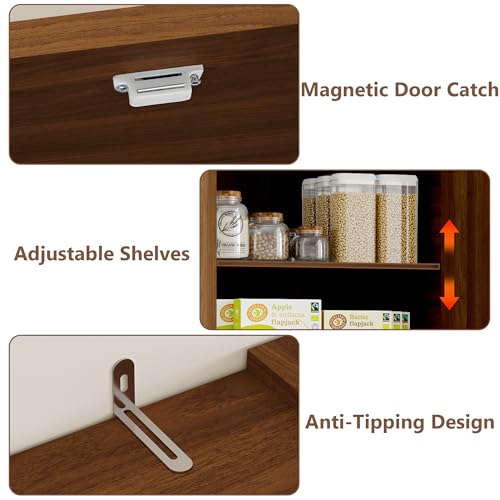 Image of BORNOON Pantry Organizers and Storage Cabinet, 71 inch Barn Door White Kitchen Cabinet with Drawers and Adjustable Shelf, Tall Pantry for Kitchen, Dining Room, Living Room. Bathroom and Office
