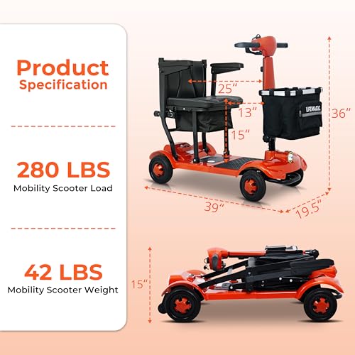 Image of Electric Mobility Scooter 24 Mile Long Range, 42lb Ultra Lightweight Folding Electric Scooter for Seniors, Travel-Friendly with Removable Basket, Cruise & Airline Approved