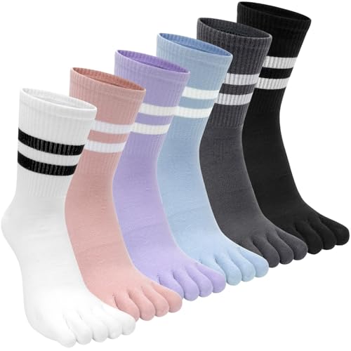 Damen Zehensocken Sportsocken Baumwolle Tennissocken Fünf Finger Socken Sneakersocken Laufsocken Socken mit Zehen Einzeln für Den Alltag Freizeit Schule Tennis Fitnessstudio Laufen (EU3540) - 6 Paare