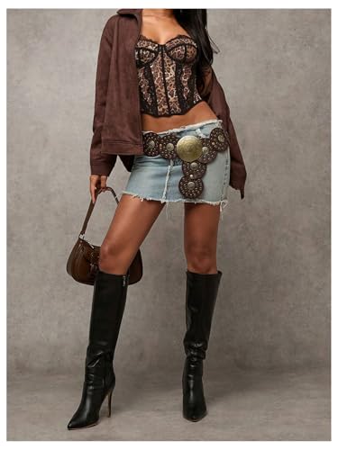 Verdusa Women's Y2K Lace Leopard Print Crop Corset Tops Rave Club Going Out Camisole Tops 5