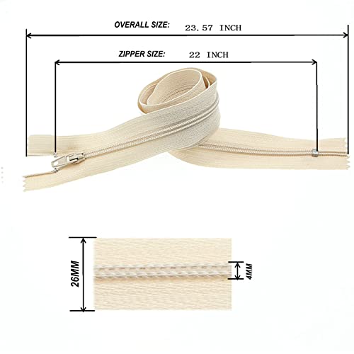 22 Inch Close End Nylon Coil Zippers For Sewing Craft Assorted Length (20 Pcs Beige) Yiguanxin #TOP6