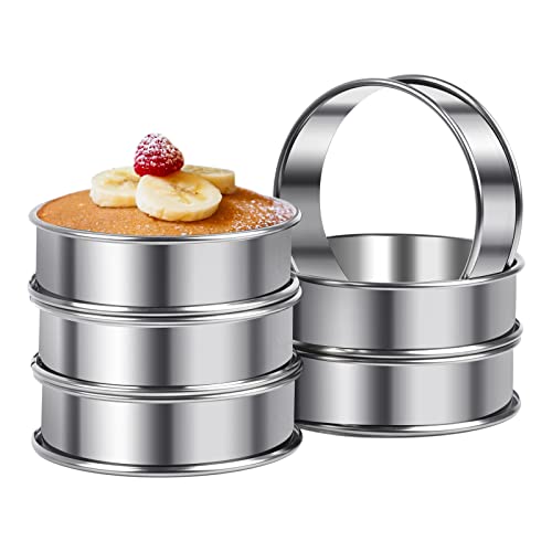 6-Piece Non-Stick Crumpet Rings - 3.15"/8cm Durable Stainless Steel Baking Rings for Pancakes, Eggs, Tarts - Heat-Resistant & Easy to Clean