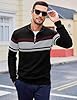 MAGCOMSEN Men's 1/4 Zip Jumper Warm Cotton Knitted Striped V Neck Jumpers Fall Winter Golf Casual Work Pullover Sweater Black Light,Grey,2XL #3