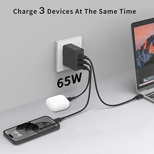 Micflip Usb C Charger 65W 3-Port Fast Compact Wall Charger Gan Charger Adapter For Macbook Pro/Air, Google Pixelbook, Thinkpad, Dell Xps, Ipad Pro, Galaxy S23/S21, Iphone 14/Pro, And More (Black) #TOP1