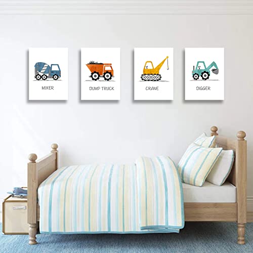 Voenls Construction Art Poster Set Of 4 Boys Game Room Wall Art Construction Nursery Art Truck Construction Vehicle Wall Art Cartoon Poster Kids Room Decor Transportation Wall Art Unframed 12X16Inch #TOP3