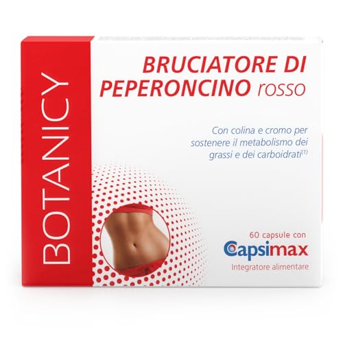 Botanicy BRUCIATORE DI PEPERONCINO rosso - 60 capsule di capsaicina - Capsimax® estratto di peperoncino rosso - Supporta il metabolismo e regola l’appetito - Senza ormoni, vegano