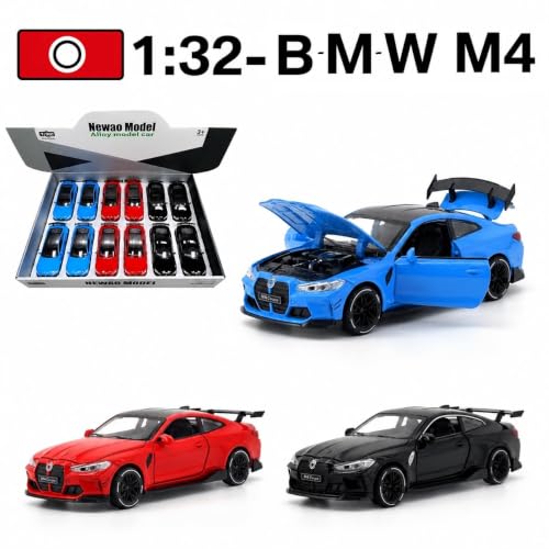 Image of 1:32 Diecast Model Alloy B-M-W M4 Metal Pull Back Car with Sound Light, Openable Doors, Toy Vehicles for Kids Gift, car for Kids [Black-Color]