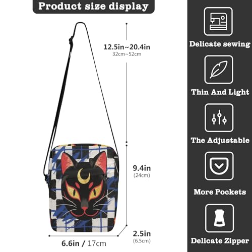 men's messenger bag mens crossbody bag small Shoulder Hand Bag For Woman Adjustable Strap for School School- Black Cat Mask Japanese3