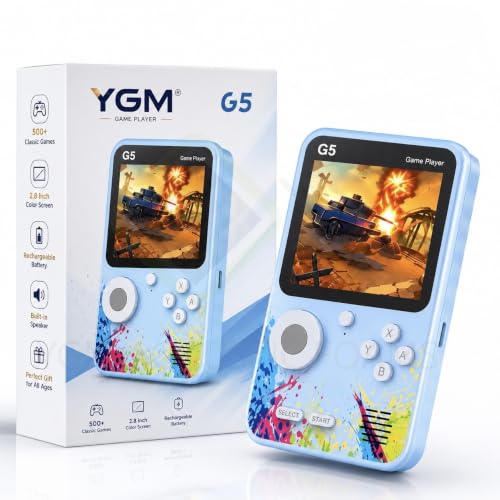 Image of YGM Rechargeable Pocket Video Game Console for Kids -in-1 Retro Handheld Gaming Device with Built-in Classic Games, TV Output Support (Any Available Colour) (500 in 1 Game)