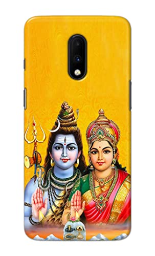 Image of PRINTFIDAA Lord Shiva Parvati Yellow Background Printed Designer Hard Back Case Cover for OnePlus 6T / OnePlus 7 -(SS) MVN1008