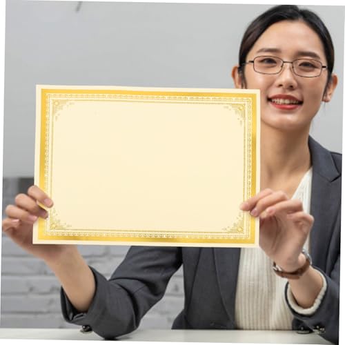 FUNNETOYU 10 Szt. Sztuk Papieru Do Certyfikatów z Pustą Ramką Złocistą Drukowalny Papier Dyplomy Świadectwa Szkolne Nagrody i Dyplomy Ukończenia Elegancki Papier Do Nagród i Certyfikatów