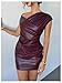 Floerns Women's PU Leather Ruched Mini Dress Asymmetrical Neck Date Night Bodycon Dresses Burgundy Large