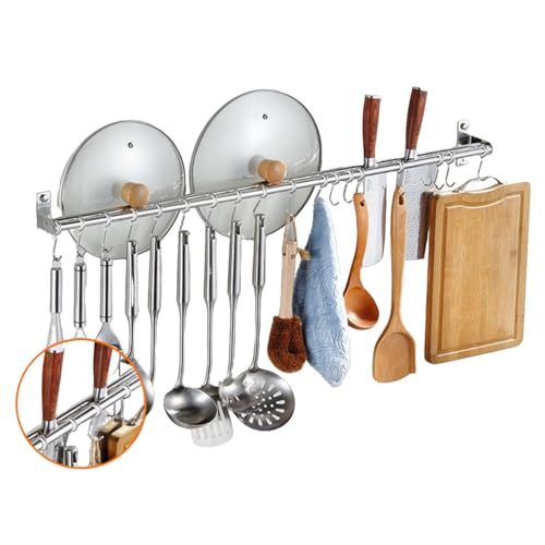 GLJTUO Stainless Steel Kitchen Utensil Rack, 40CM Pot and Pan Hanger with Dual-Rail Design, 6 Movable Hooks for Space-Saving nization, Ideal Kitchen Utensil Holder. (100cm 18 g,100cm 18 ganchos