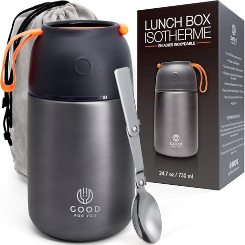 GOOD FOR YOU - Thermos alimentaire de Boîte à repas inoxydable pour repas chauds ou froids - Boîte à lunch pour école, bureau, camping - Isolation double parois avec cuillère pliable et sac