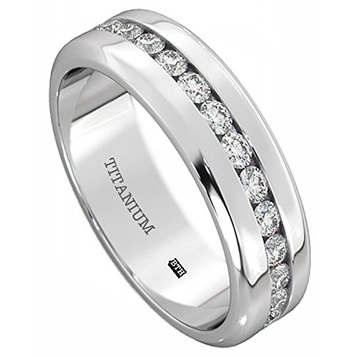 Image of BESTTOHAVE Mens Titanium Ring -6mm Wide Simulated Diamonds Classic Unisex Wedding Engagement Band Ring Z