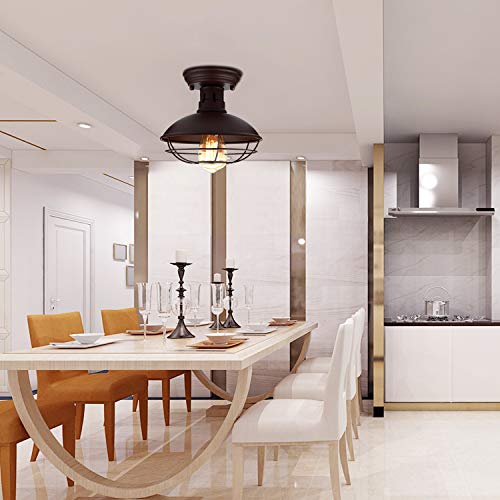 Farmhouse Flush Mount Ceiling Light - Easric Industrial Ceiling Light Fixture Rustic Copper Metal Cage Close To Ceiling Lamp E26 Base For Hallway Foyer Kitchen Porch #TOP3