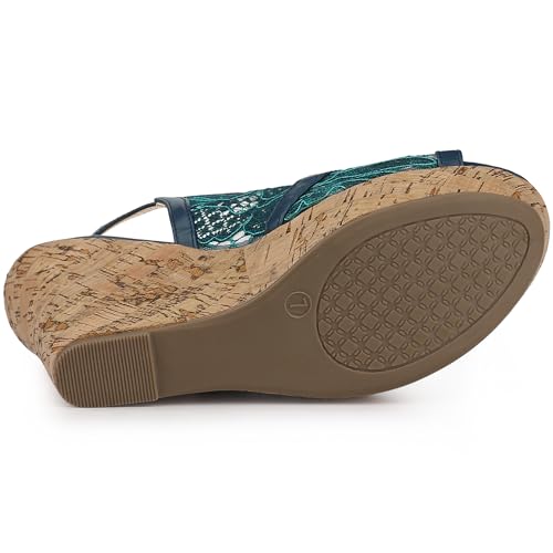 Allegra K Allegra K Women's Open Toe Platform Heel Lace Wedges Blue Green Sandals 9 M US