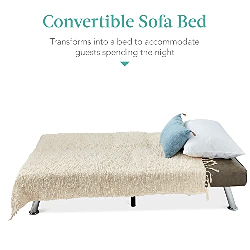 Best Choice Products Faux Leather Upholstered Modern Convertible Folding Futon Sofa Bed For Compact Living Space, Apartment, Dorm, Bonus Room W/Removable Armrests, Metal Legs, 2 Cupholders - Gray #TOP3