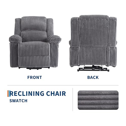 Image of Garvee Corduroy Recliner Chair, Manual Recliner Sofa with Handle, Pillow Top Arms, Thick Padding, Side Pocket, 330Lbs Capacity, Adjustable Recliner for Living Room, Bedroom, Home Theater, Dark Gray
