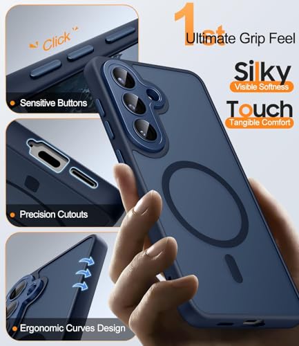 Image of Elzzi MagSafe Compatible Case for Samsung Galaxy A37 5G - Matte Shockproof Hybrid Protective Cover with Built-in Camera Lens Protection, Slim Anti-Fingerprint TPU+PC Back Case (Navy Blue)