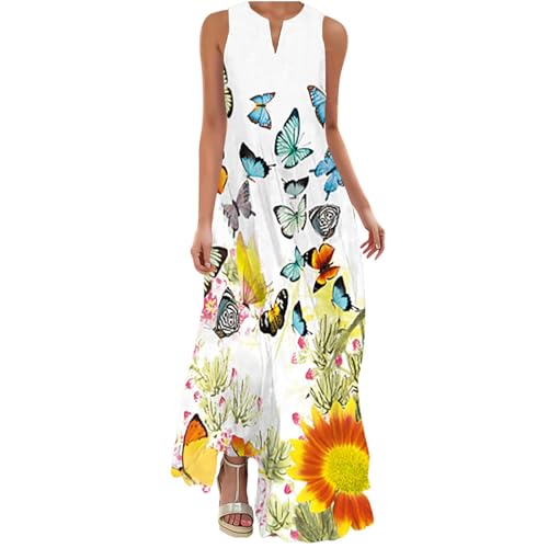 viwoeim Boho Print Maxi Dresses for Women 2025 Summer Sleeveless Long Sun Dress Vintage Plus Size Bohemian V Neck Beach Dress