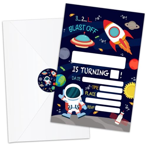 Invitations anniversaire garçon et fille thème astronaute espace x20