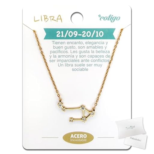 cotigo Collar Signo Zodiaco Acero Inoxidable, 12 Collar Constelaciones con Colgante Horóscopo de Circonita - Collar Mujer para Joyería Astrología (Libra - Dorado) | Ya disponible en tu tienda friki favorita! En mundofriki.es! cotigo Collar Signo Zodiaco Acero Inoxidable, 12 Collar Constelaciones con Colgante Horóscopo de Circonita - Collar Mujer para Joyería Astrología (Libra - Dorado) | Ya disponible en tu tienda friki favorita! En mundofriki.es!