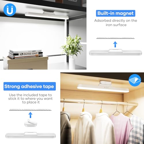 Tyonto Lampe LED rechargeable 3000mAh 32cm, avec capteur mémoire,aimant et réglage de la lumière.Rechargeable par USB. Lampe idéales pour chambre, bureau, meuble, cuisine, dressing et salle de bain – vue 8