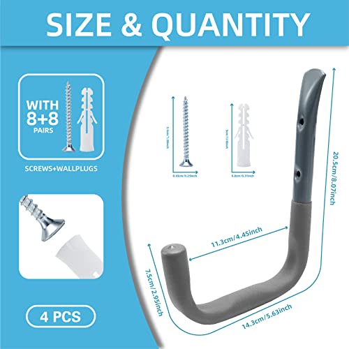 Mhho-Wg Heavy Duty Garage Storage Hook Wall Mounted Utility Hanging Rack For Surfboard,Ladder,Kayak,Bike,Folding Chairs And Bulky Items(4 Pack - Grey) #TOP2