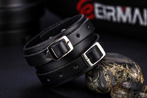 JewelryWe Wide Strap Leather Cuff Wrap Gothic Wristband Bracelet - Available in Black or Brown (with Gift Bag)
