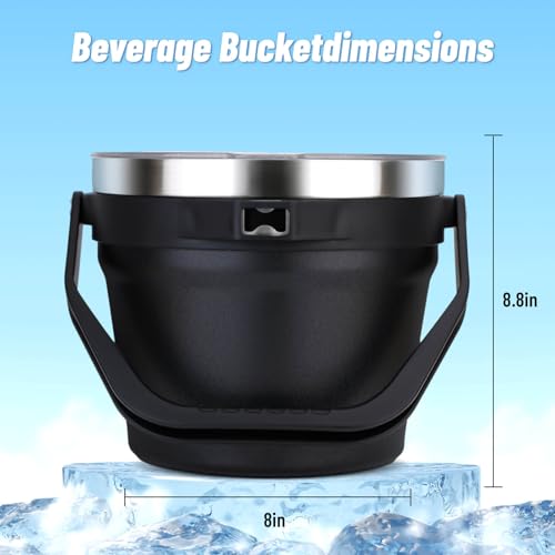 Cubo de hielo de acero inoxidable de 256 oz con tapa y cuchara para fiestas 5