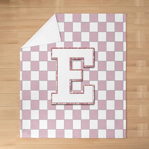Image of Erosebridal Pink Initial E Fleece Blanket Queen 90 inchx90 inch Kawaii Plaid Checkered Flannel Blanket Cute Personalized Monogram Fuzzy Plush Throw for Kids Girls,Fashion Grids Gingham Decor for Bed Couch