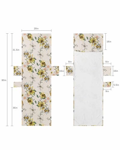 Beige Floral Bee Beach Lounge Chair Towel Cover, Soft Chaise Lounge Towel with Side Pockets Patio Pool Chairs Cover for Beach/Pool Sunbathing 29x85 Boho Bohemia Plant Middle Century Dots