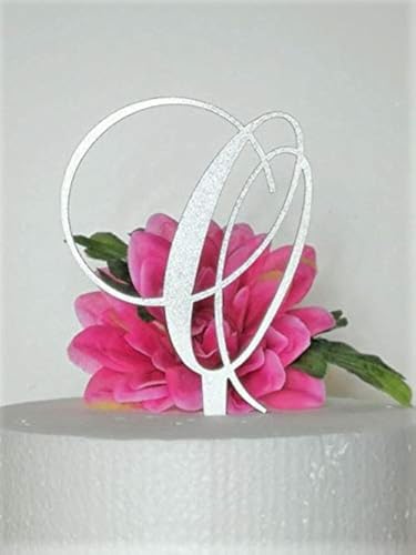 Monogram Inital Letter Acrylic Cake Topper Wedding A B C D E F G H I J K L M N O P Q R S T U V W X Y Z & (O, Glittery Silver)