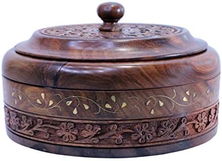 WILLART Wooden Hot Pot Casserole Dish with Lid, Tortilla Chapati Keeper/Warmer Casserole With Copper Finish Kitchen Home Décor Dinning Ideal for Gift on Diwali, IED and Christmas