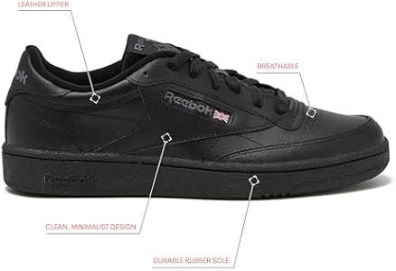 Reebok Club C 85 masculino, Preto/Carvão, 35 : Amazon.com.br: Moda