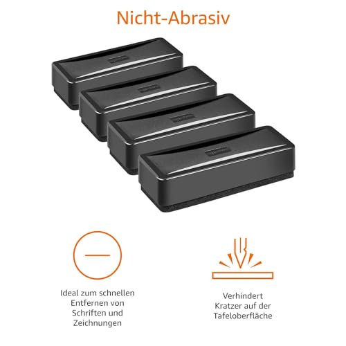 Amazon Basics Schwamm für trocken abwischbare Whiteboards, 4er-Pack, schwarz