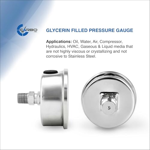 Image of Carbo Compound Pressure Gauge -30 inHg to 60 PSI, NIST Traceable, USA Lab Calibrated, 2.5 inch Dial, 1 /4 NPT Back Mount, ASME Grade A, 304 SS Case, Brass Wetted Parts, PSI /inHg