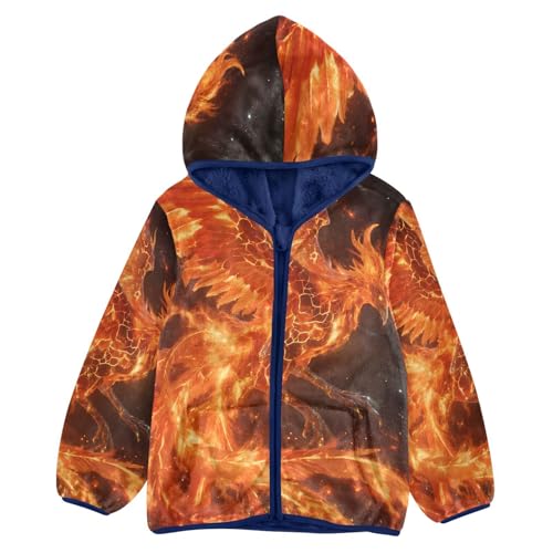 Phoenix Rising in Fiery Splendor Toddler Fleece Jacket Girl Boys Hooded Fleece Jacket Coat Warm Outwear Zip-up 3-10T