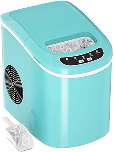 LDAILY Countertop Ice Maker, Make 26 lbs Ice in 24 Hours, Ice Cubes Ready in 7 Mins, High Efficiency Ice Maker with Ice Scoop and Basket, Portable and Compact Ice Machine for Home, Office (Blue)